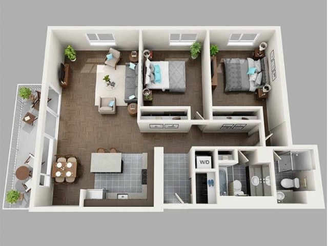 Desain apartemen 2 kamar