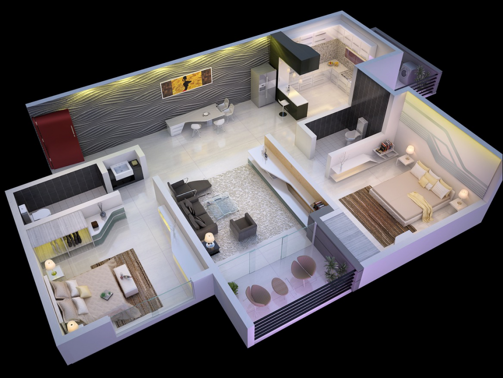 rumah model dengan dinding corak