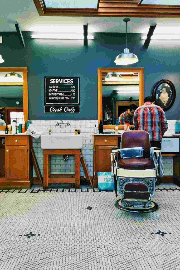 desain barbershop biru