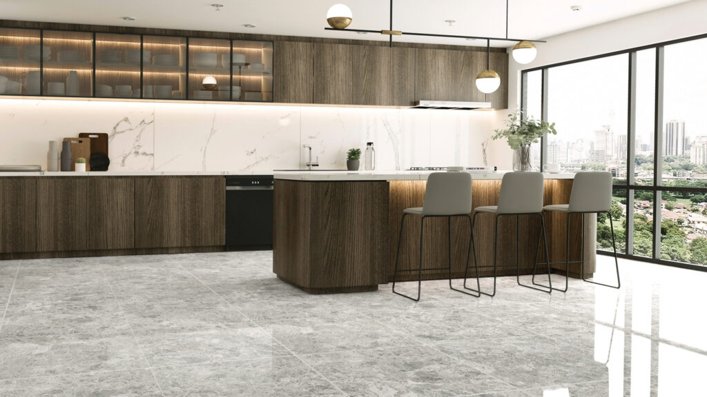 Lantai dCapodimonte Grigio keramik dapur