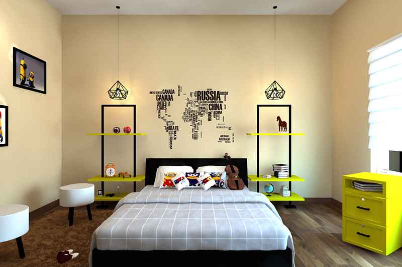 kamar tidur bergaya dengan warna cream