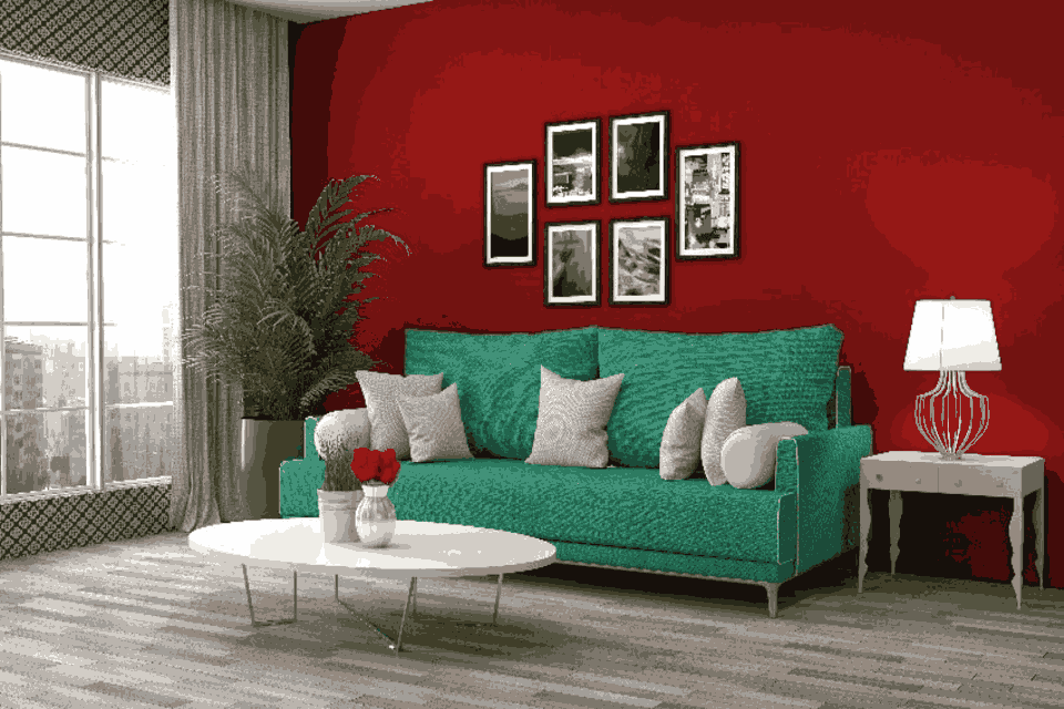 warna ruang tamu elegan merah marun