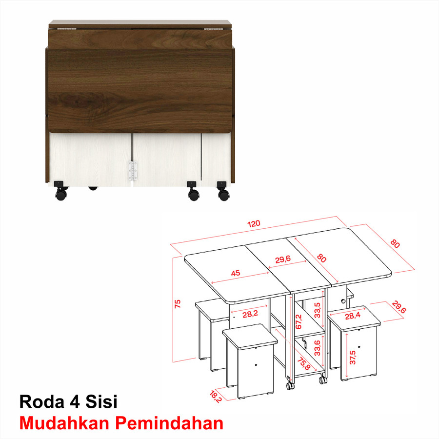Meja Lipat PDF FURNITURE PD Allison DT120 White Pro Oak Brown Walnut - SM PRO OAK