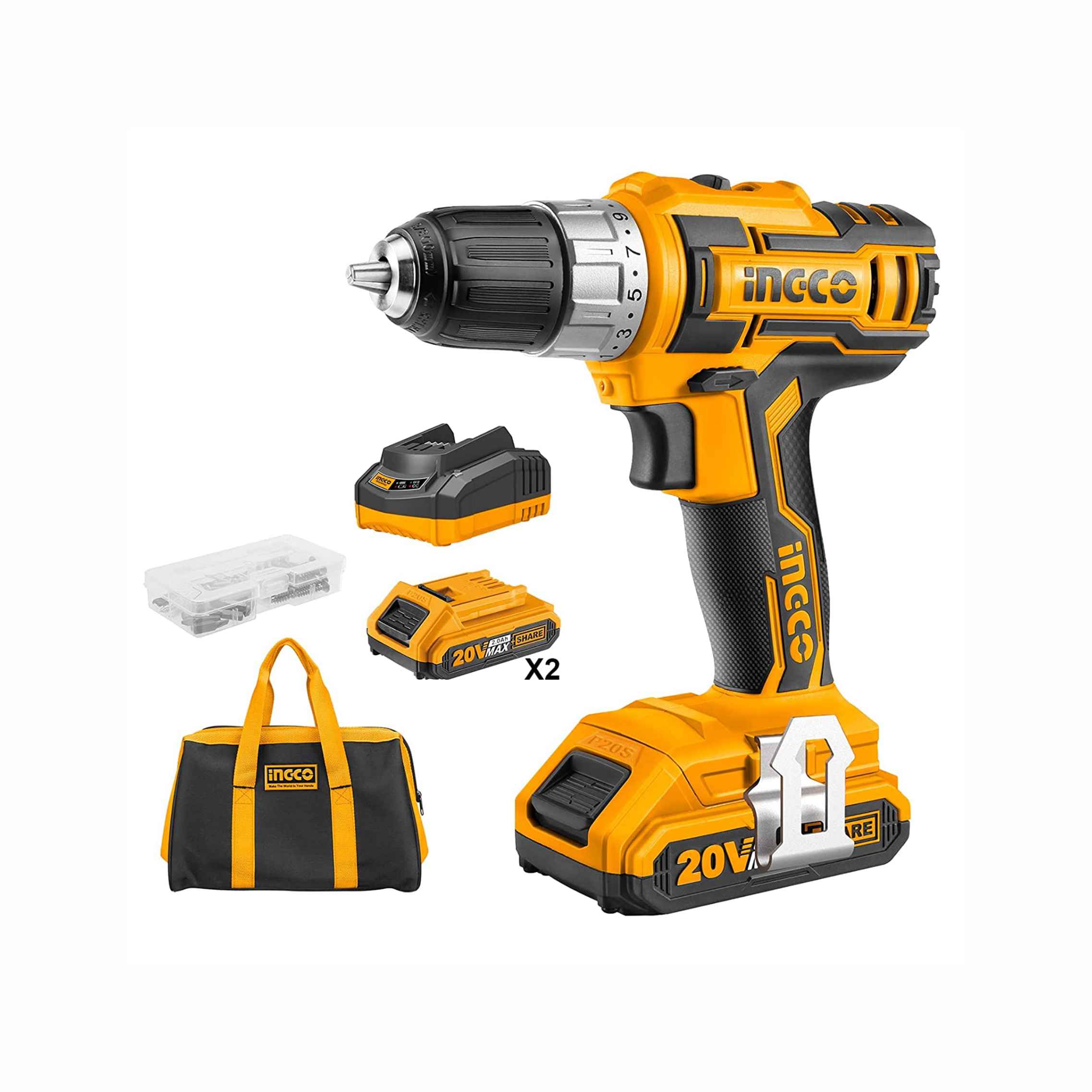 Mesin Bor Cordless INGCO CDLI20012 SS 20 Volt 2B&1FC Tanpa Kabel