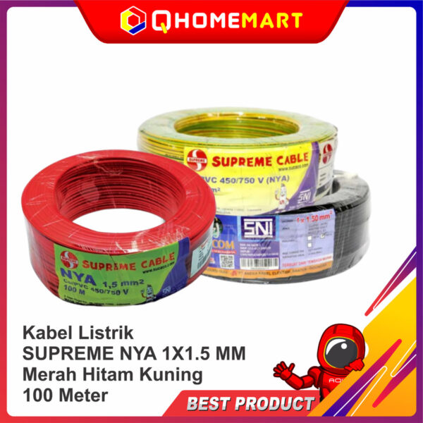 Kabel Listrik SUPREME NYA 1X1.5 MM Black Merah Hitam Kuning 100 Meter - Merah